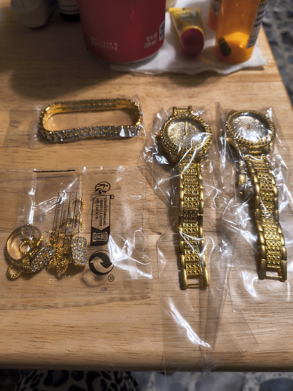 Men’s Gold-Tone Stainless Watch Set with Decorative Accent Pieces